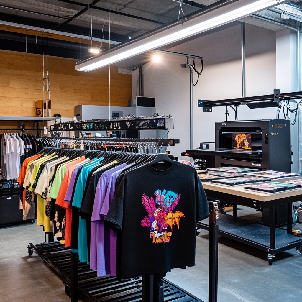 Visual representation comparing eco-friendly DTF printing with traditional methods, highlighting reduced water usage, minimal waste production, sustainable materials, and vibrant, durable prints on various fabrics.