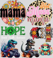 Mama, Mental Health, Baseball Mom & Dino Trucks | Ready-to-Print Mix Designs | 22x24 - EzPrintHouz
